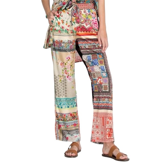 Johnny Was Callaway Bobbi Pant Multi-colored Mixed Media Silk Size Small